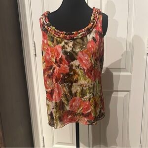 Anne Klein Orange Red Sleeveless Relaxed Blouse (A)